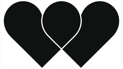 Interlocked Male Gender Symbol Hearts Silhouette Vector | Minimalist Monochrome LGBTQ+ Polyamorous Love Icon, Valentine&rsquo;s Day Romantic Bond Logo, Black & White Gay Relationship, Wedding, Pride 
