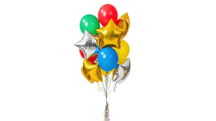 Shiny colorful party balloons for festive birthday celebration isolated on transparent background