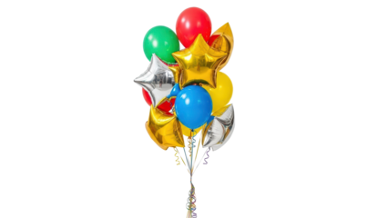 Shiny colorful party balloons for festive birthday celebration isolated on transparent background