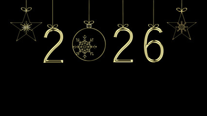 Year 2026 Gold Ornaments. New Year's 2026 number with gold stars and snowflakes ornaments.
 
