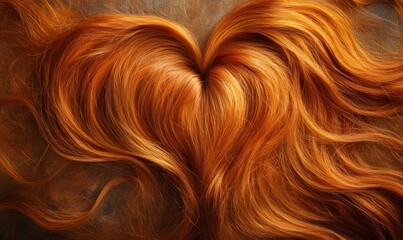 Love symbol created with ginger hair shaped into a heart, symbolizing charity, support, and donations. Hope, kindness, and shine represented through a natural and smooth texture, Generative AI