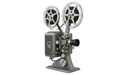 Vintage 8mm film projector capturing old cinema memories isolated on transparent background