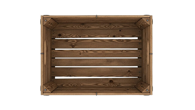 Rustic Empty Wooden Crate Top View Isolated On Transparent Background