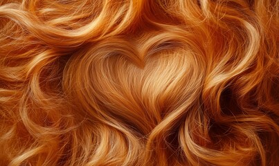 Love symbol created with ginger hair shaped into a heart, symbolizing charity, support, and donations. Hope, kindness, and shine represented through a natural and smooth texture, Generative AI