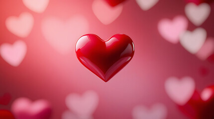 Shiny red heart surrounded by pink and red hearts shiny heart
