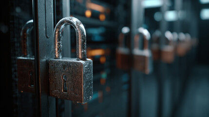 digital cybersecurity server racks in computer network security data center online system internet connection social media protection technology concept infrastructure