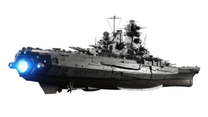 A large naval battleship, showcasing its powerful form, with a sense of strength and historical significance