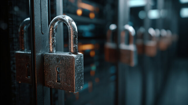 digital cybersecurity server racks in computer network security data center online system internet connection social media protection technology concept infrastructure - Powered by Adobe