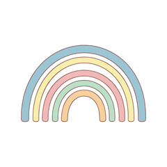 Pastel rainbow illustration in soft colors with curved lines  on transparent background
