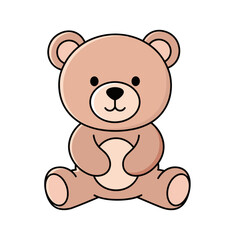 Cute cartoon teddy bear sitting with a friendly expression  on transparent background