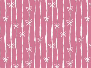 Hand Drawn Pink Bow Stripe Seamless Pattern