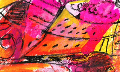 Multi-color Abstract background. Oil pastels. Hand-drawn illustration.