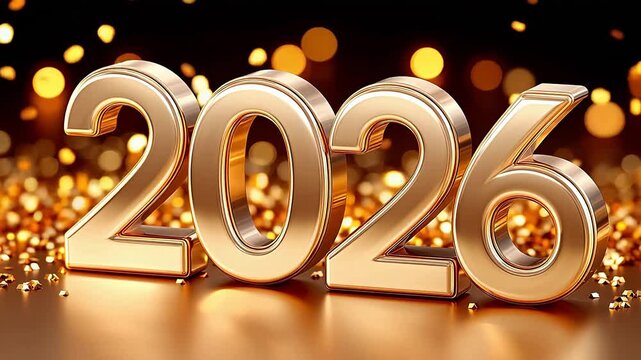 Golden numbers 2026 on reflective surface
