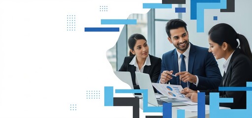 Business Team Collaborating on Data Analysis and Strategy in Modern Office