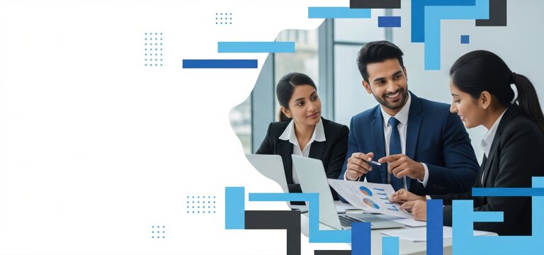 Business Team Collaborating on Data Analysis and Strategy in Modern Office - Powered by Adobe