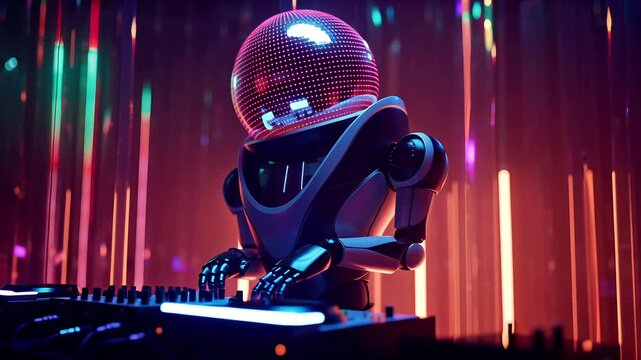 Disco head robot DJ for Theatrical techno Concert Nightclub Music AI Robotic Party Entertainment 3D Render