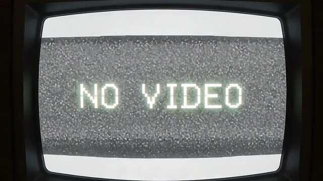 no video on retro crt monitor screen with pixelated green text