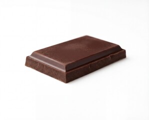 A delectable, rich piece of dark chocolate isolated on a pristine white background, ready to be enjoyed as a sweet treat.