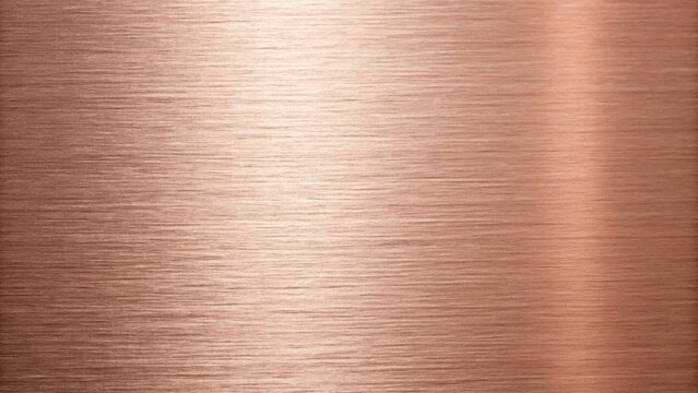 Close up of a shiny copper metal surface with a brushed texture and subtle reflections