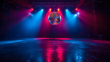 A colorful disco ball on stage with lights shining