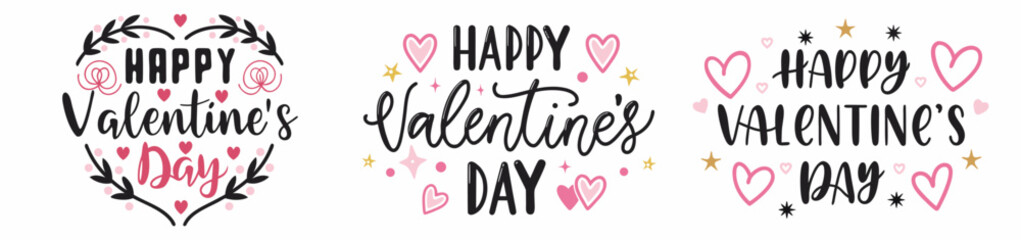 Fototapeta premium Happy Valentine's Day cute typography and heart designs