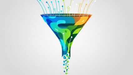 Colorful Data Funnel with Flowing Information Streams.