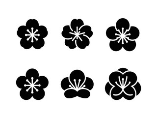 set of blossoming plum flower icons