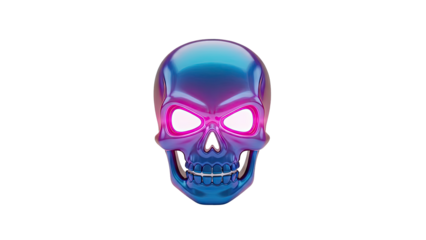 Glossy Skull with Glowing Eyes on White Background