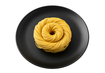 Dried Angel Hair Pasta Nest on Black Plate