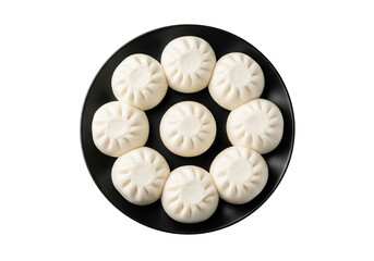 Steamed Buns on Black Plate, Full Frame Isolated