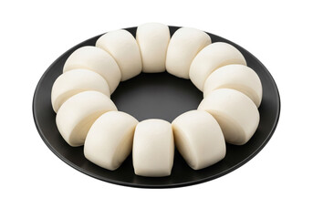 Circle of Steamed Buns on Black Plate, Asian Cuisine