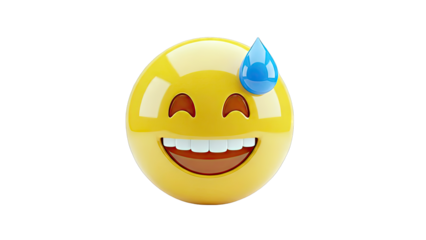 Sweating Emoji Smiling with Relief on White Background