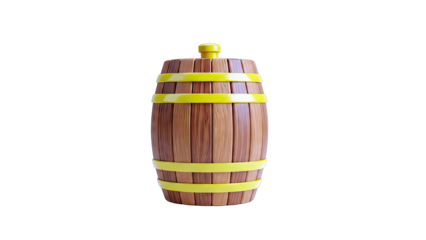 Wooden Barrel with Yellow Bands Isolated on White