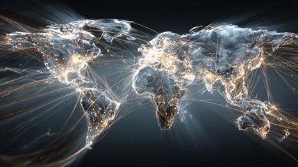 global business and cybersecurity concept with virtual world map media links digital internet technology and secure cyber network connection