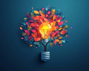 Colorful idea tree on blue background Concept of growth, innovation, and knowledge
