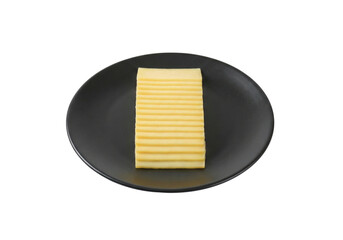 Stack of Sliced Cheese on a Black Plate