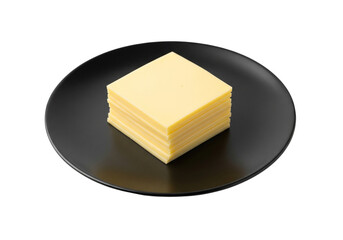 Stack of Processed Cheese Squares on Black Plate