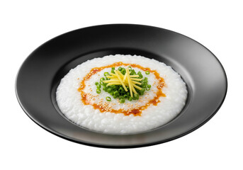 Elegant Asian Congee Bowl Presentation on Black Plate