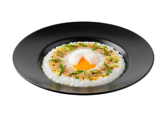 Elegant Egg and Rice Dish on Black Plate