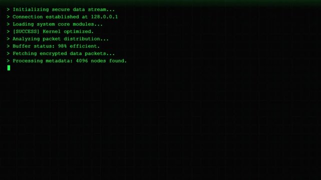 Futuristic System Boot Sequence Animation &ndash; Green Tech Terminal UI Loading Screen.	