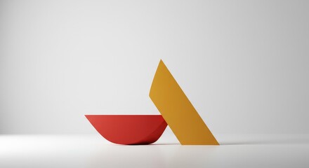 Abstract composition featuring two contrasting geometric forms positioned asymmetrically on a vast, minimalist white background ,art ,design ,unequal