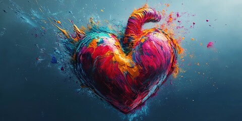 photorealistic heart bursting with vivid colors, emotional explosion of love and beauty, dynamic visual expression in fine art style,