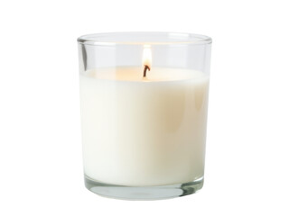 A single candle placed inside a glass vessel