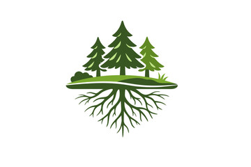 Obraz premium Stylized Green Forest Trees and Roots Eco Nature Icon