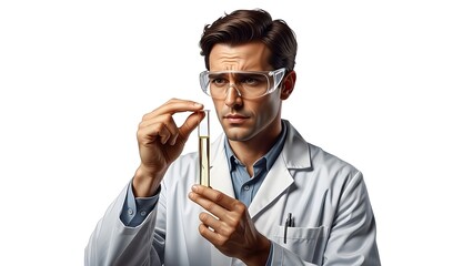 Scientist examining test tube with liquid in laboratory setting