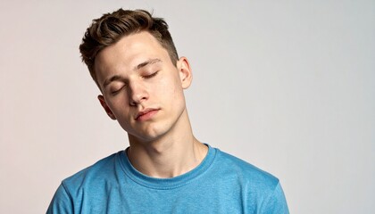 Peaceful portrait of a young man with closed eyes, deeply relaxed and on the verge of sleep, embodying the universal desire for a serene and healthy resting environment