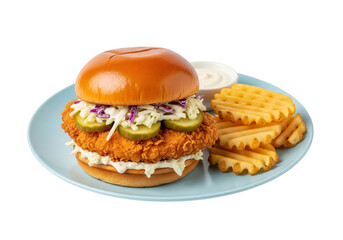 Crispy Chicken Sandwich with Waffle Fries and Cole Slaw
