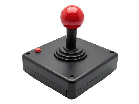 A close-up of a joystick on a white background, ideal for use in gaming-related contexts
