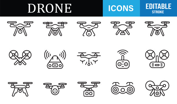 Aerial drone and flying technology icons