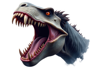 A close-up view of a dinosaur's open mouth, useful for prehistoric or sci-fi themed projects